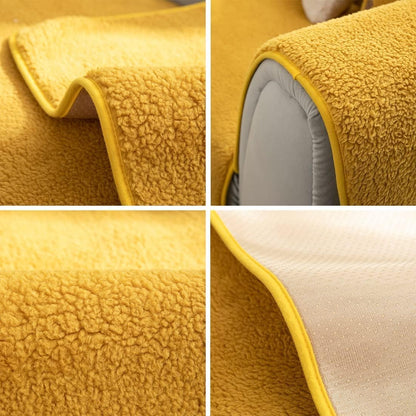Sherpa Fleece Sofa Couch Covers Super Soft Warm Plush Sectional Couch Cover Luxury Fuzzy Furry Non Slip Sofa Slipcover Furniture Protector (Yellow,28"x28")