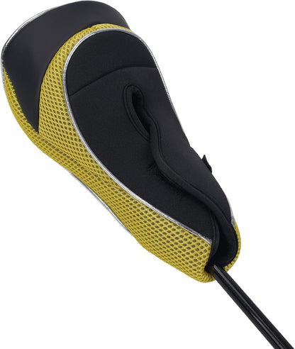 Golf Wood Club Head Covers with Hook & Loop Set of 3 | for 460cc Driver Fairway Short Neck Faux Leather and Nylon-mesh Embroidery thread Number