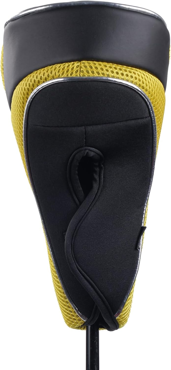 Golf Wood Club Head Covers with Hook & Loop Set of 3 | for 460cc Driver Fairway Short Neck Faux Leather and Nylon-mesh Embroidery thread Number