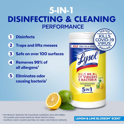 Disinfecting Wipes, Multi-Surface Cleaner, Lemon, 80 ct. (4 Pack)