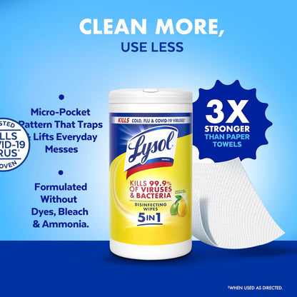 Disinfecting Wipes, Multi-Surface Cleaner, Lemon, 80 ct. (4 Pack)
