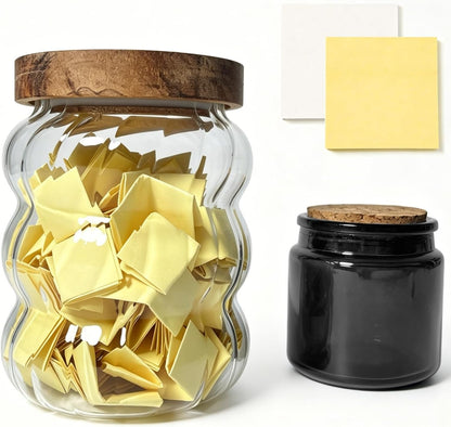 Gratitude Jar Set – Emotional Self Care, 2 Glass Jars with Yellow & White Notes for Anxiety Relief, Mood Management, Stress Release Gift for Women Teen Girls, Back to School Gift