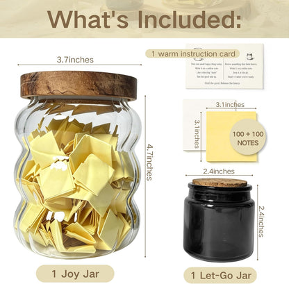 Gratitude Jar Set – Emotional Self Care, 2 Glass Jars with Yellow & White Notes for Anxiety Relief, Mood Management, Stress Release Gift for Women Teen Girls, Back to School Gift