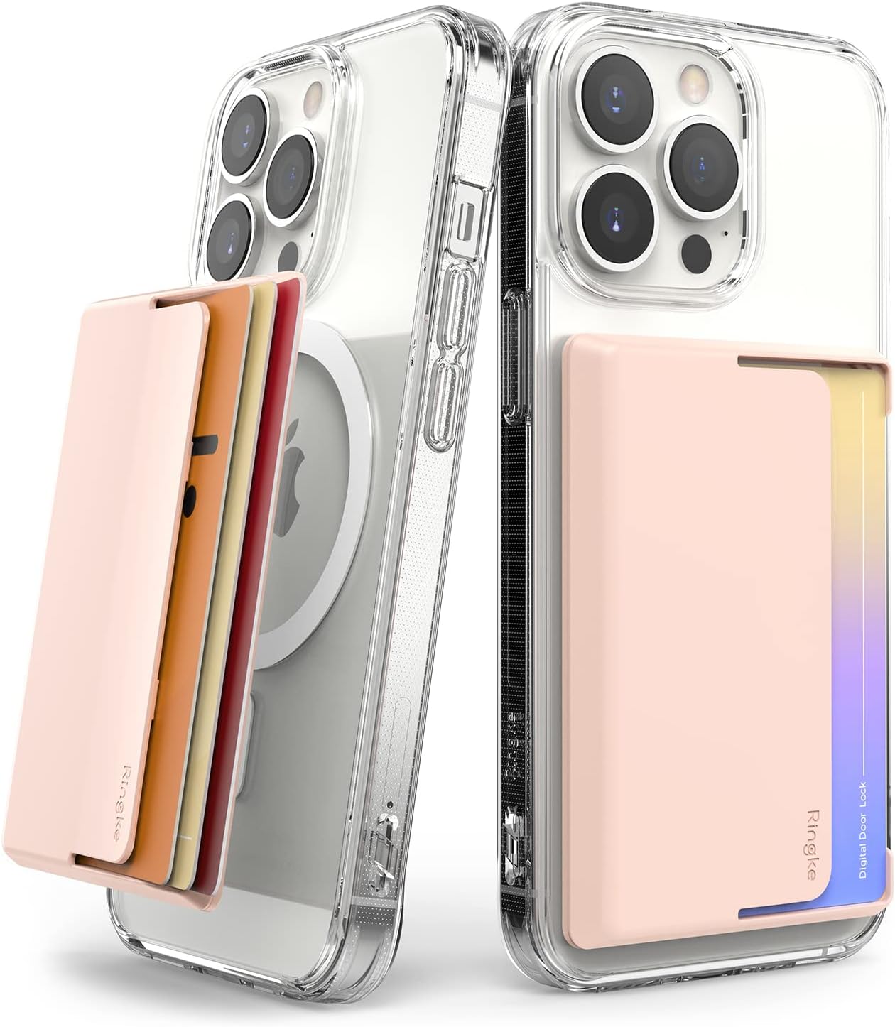 Magnetic Side Slot Card Holder [Compatible with MagSafe Wallet] Lightweight Hard Phone Wallet for Photocard Accessories ID Credit Card Holder for Phone Case - Peach Pink