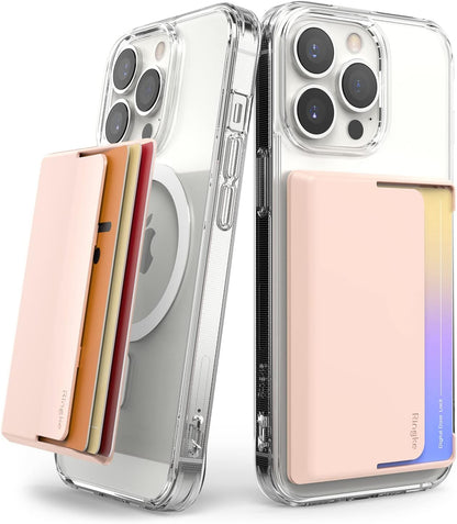 Magnetic Side Slot Card Holder [Compatible with MagSafe Wallet] Lightweight Hard Phone Wallet for Photocard Accessories ID Credit Card Holder for Phone Case - Peach Pink