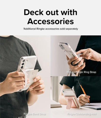Magnetic Side Slot Card Holder [Compatible with MagSafe Wallet] Lightweight Hard Phone Wallet for Photocard Accessories ID Credit Card Holder for Phone Case - Peach Pink
