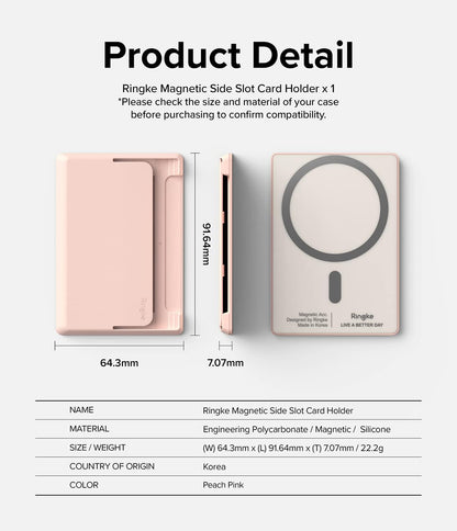 Magnetic Side Slot Card Holder [Compatible with MagSafe Wallet] Lightweight Hard Phone Wallet for Photocard Accessories ID Credit Card Holder for Phone Case - Peach Pink