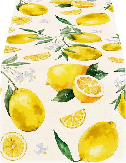 Lemon Table Runner, 14x108 Inch Summer Table Decor Polyester Yellow Citrus Fruit Kitchen Tables Runner with Lemon Print for Dining Room, Lemons Tables Decorations for Year-Round Gatherings