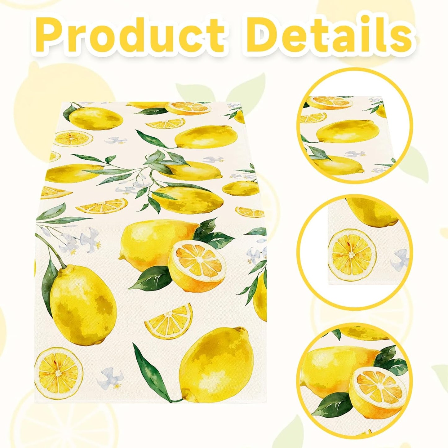 Lemon Table Runner, 14x108 Inch Summer Table Decor Polyester Yellow Citrus Fruit Kitchen Tables Runner with Lemon Print for Dining Room, Lemons Tables Decorations for Year-Round Gatherings