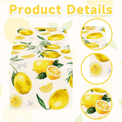 Lemon Table Runner, 14x108 Inch Summer Table Decor Polyester Yellow Citrus Fruit Kitchen Tables Runner with Lemon Print for Dining Room, Lemons Tables Decorations for Year-Round Gatherings