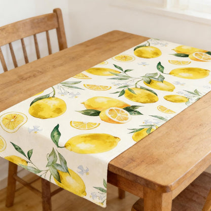 Lemon Table Runner, 14x108 Inch Summer Table Decor Polyester Yellow Citrus Fruit Kitchen Tables Runner with Lemon Print for Dining Room, Lemons Tables Decorations for Year-Round Gatherings