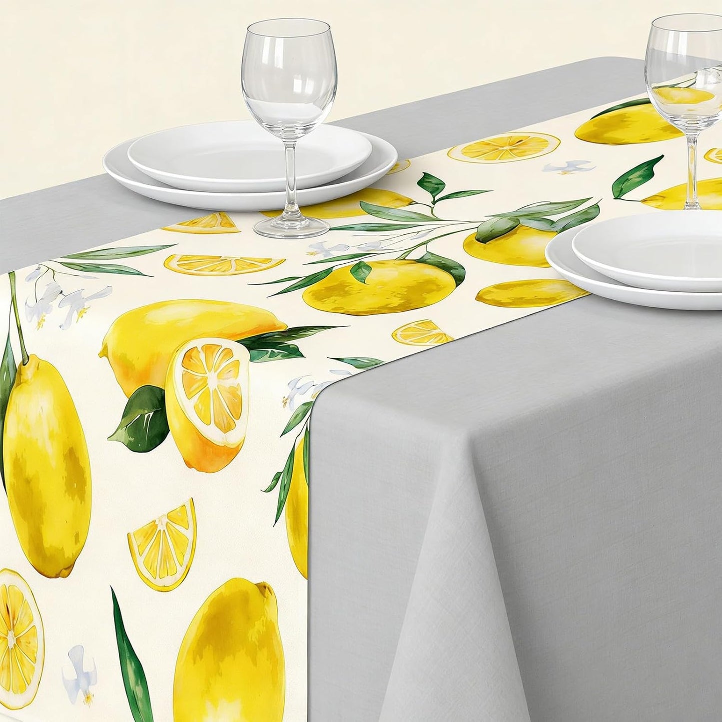 Lemon Table Runner, 14x108 Inch Summer Table Decor Polyester Yellow Citrus Fruit Kitchen Tables Runner with Lemon Print for Dining Room, Lemons Tables Decorations for Year-Round Gatherings