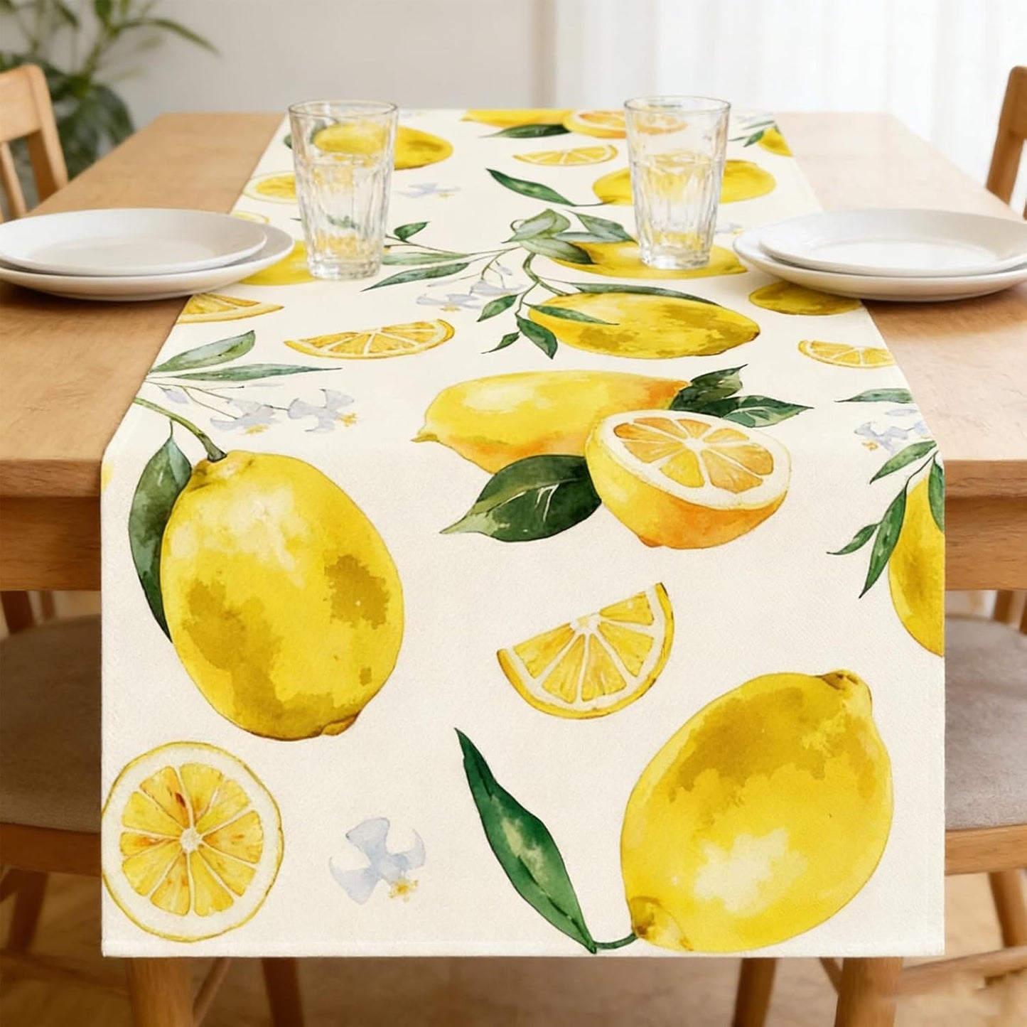 Lemon Table Runner, 14x108 Inch Summer Table Decor Polyester Yellow Citrus Fruit Kitchen Tables Runner with Lemon Print for Dining Room, Lemons Tables Decorations for Year-Round Gatherings
