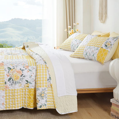Floral Quilt Set Twin Size – Ultra Soft Lightweight Bedspread, 2 Piece Yellow Bedding Set (66"x90") with Pillowcases (20"x26"), All Season Coverlet for Bedroom & Guest Room