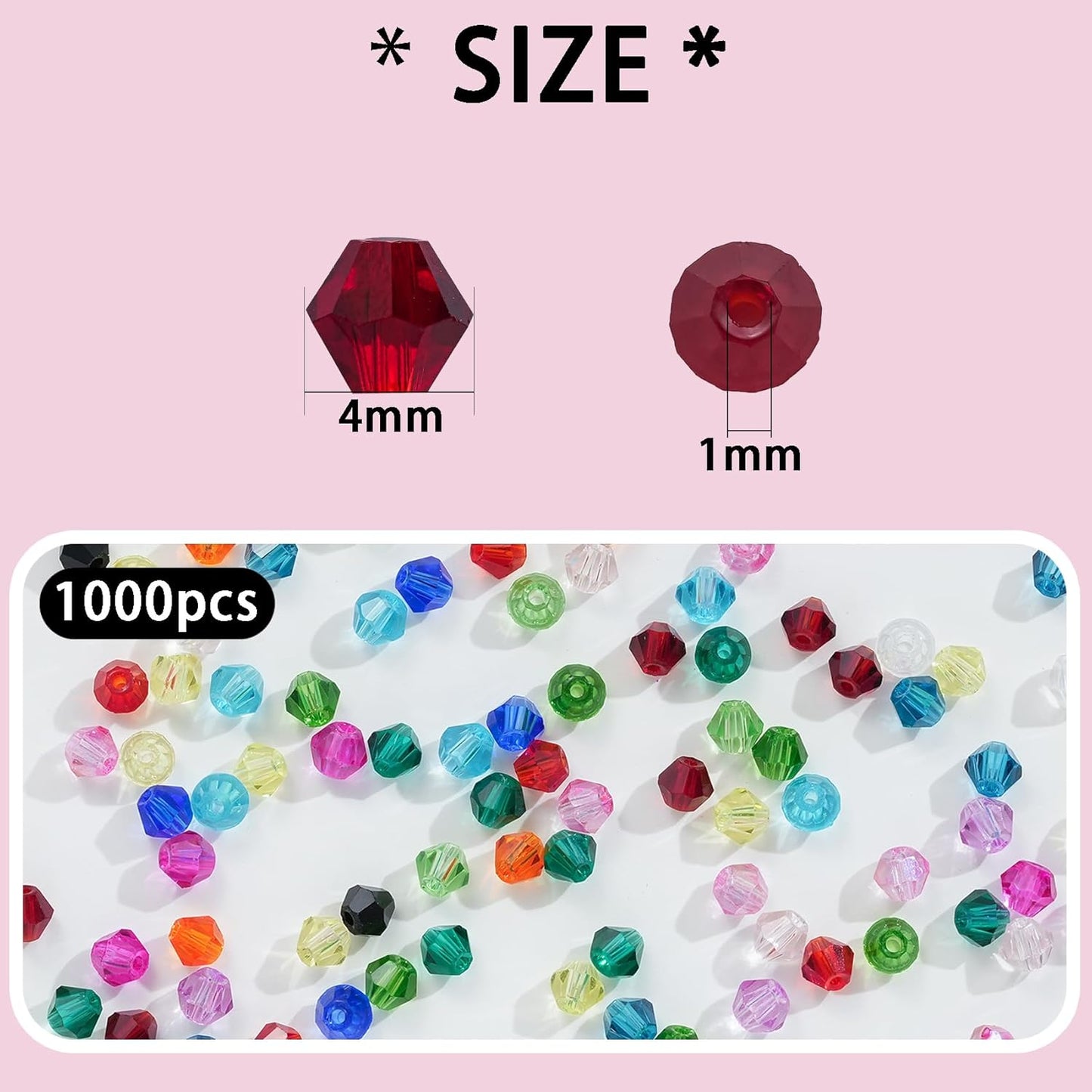 1000PCS 4mm Bicone Crystal Beads Faceted Spacer Loose Craft Beads Bulk for Jewelry Making Bracelets Necklace Earring Crafts (Yellow)