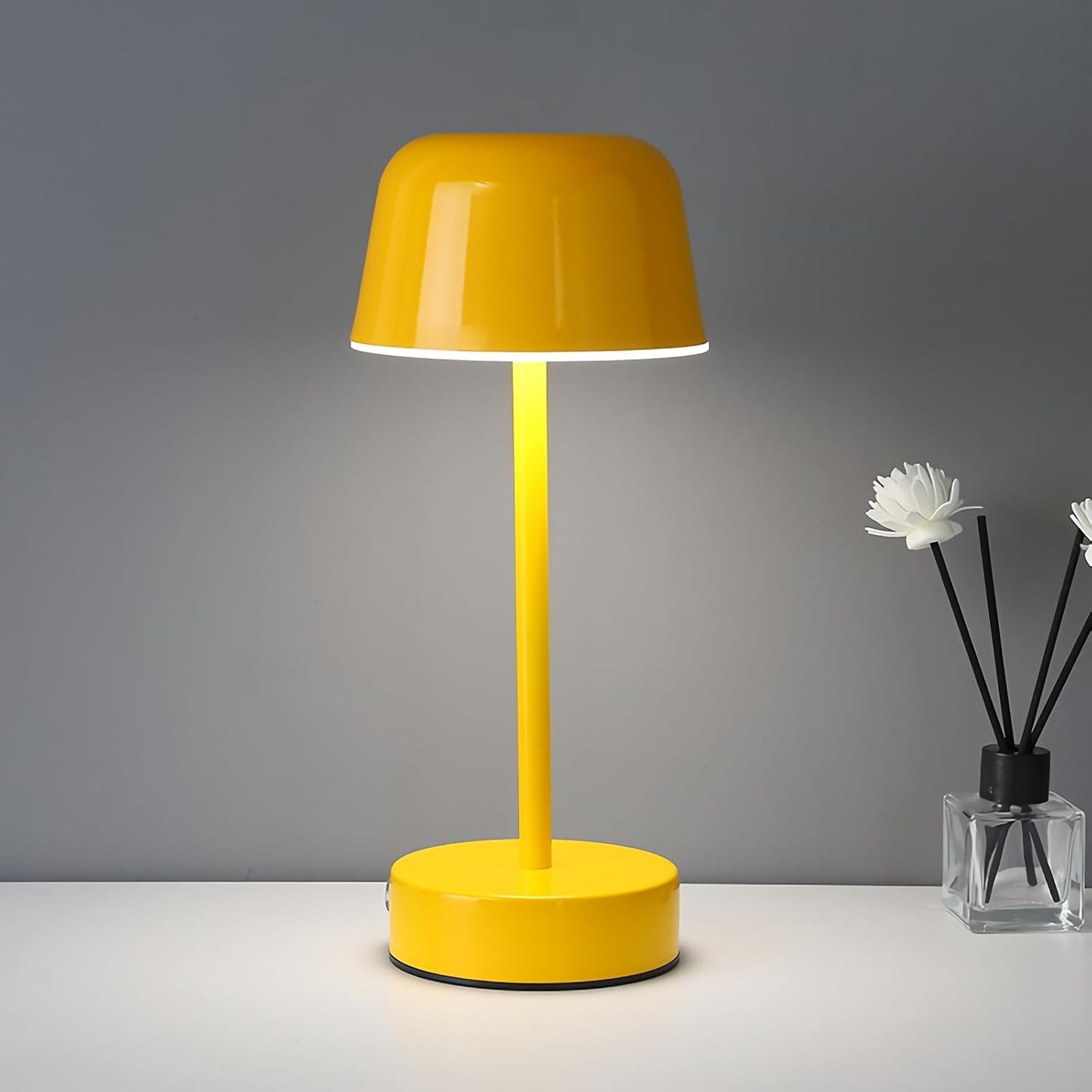 Rechargeable Table Lamp, Yellow Mushroom Table Lamp with USB Port, Battery Operated Touch Small Lamp for Nightstand, Bedside, Bedroom, Living Room, Dining Room