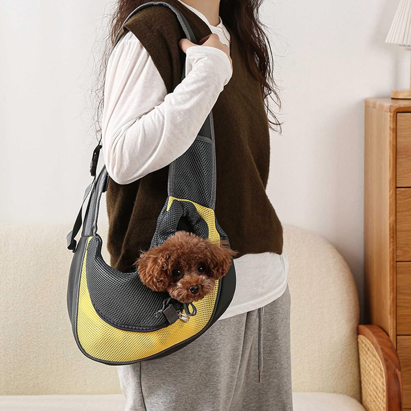 Pet Sling Carrier, Small Dog Sling Carrier, Puppy Cat Carrying Bag Purse Pouch, for Pooch Doggy Doggie Yorkie Chihuahua Baby Papoose Bjorn, Travel Front Backpack Chest Body Holder Pack (Yellow)