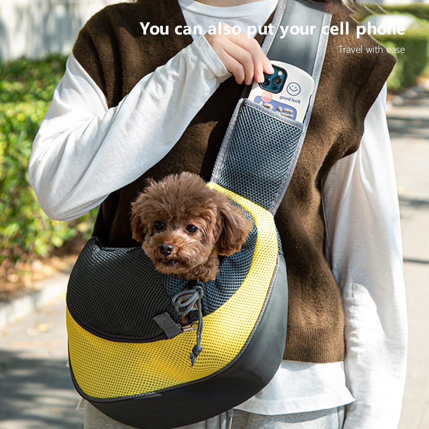 Pet Sling Carrier, Small Dog Sling Carrier, Puppy Cat Carrying Bag Purse Pouch, for Pooch Doggy Doggie Yorkie Chihuahua Baby Papoose Bjorn, Travel Front Backpack Chest Body Holder Pack (Yellow)