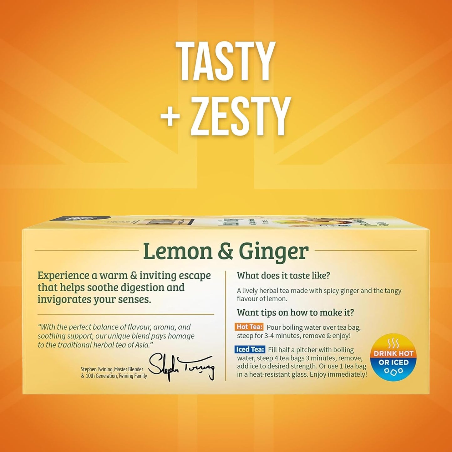 Lemon & Ginger Herbal Tea Individually Wrapped Bags, 100 Count (Pack of 1), Tangy Lemon, Spicy Ginger, Naturally Caffeine-Free, Enjoy Hot or Iced, 100 Teabags