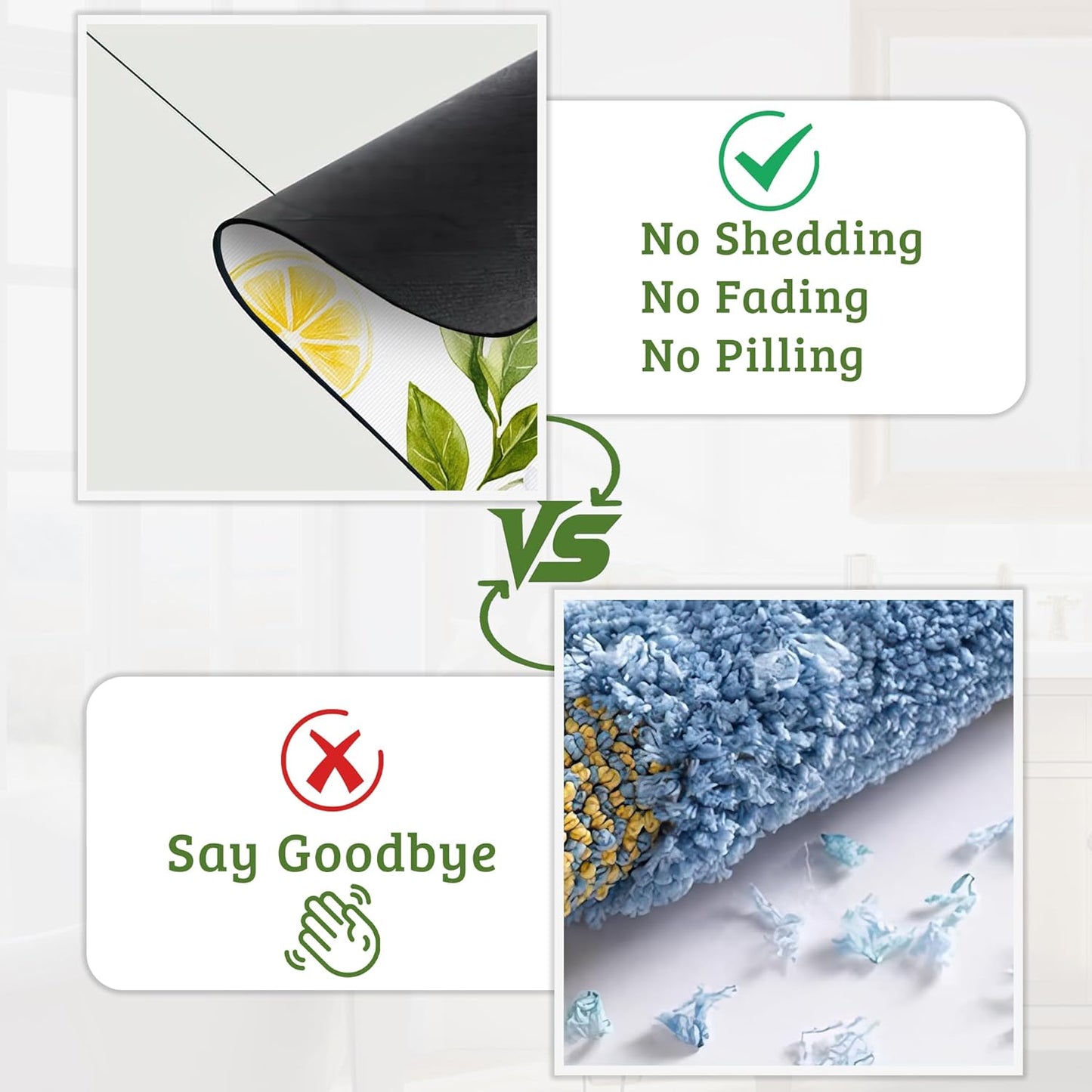 Lemon White Flowers Bathroom Rugs Thin Bath Mat Non Slip Washable, Rubber Backing Quick Dry Bathroom Floor Mat for Shower Tub Sink Laundry, Christmas Decorations, 17"x 29.5"