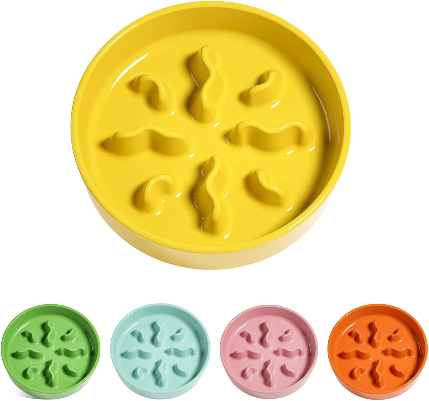 Ceramic Slow Feeder Dog Bowls Small Breed, 0.5 Cups Dog Food Dish for Fast Eaters, Puzzle Bowl for Small Dogs and Cats, 5.5 Inch-Yellow