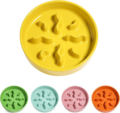 Ceramic Slow Feeder Dog Bowls Small Breed, 0.5 Cups Dog Food Dish for Fast Eaters, Puzzle Bowl for Small Dogs and Cats, 5.5 Inch-Yellow
