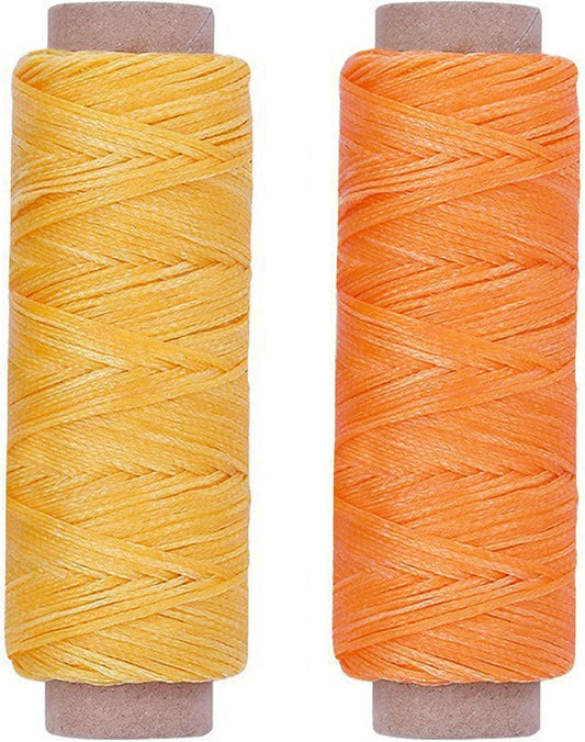 2 PCS Leather Sewing Waxed Thread, Each of 33 Yards 150D Sewing Thread Cord for Leather Craft DIY Supplies, Shoes Repairing, Yellow and Orange