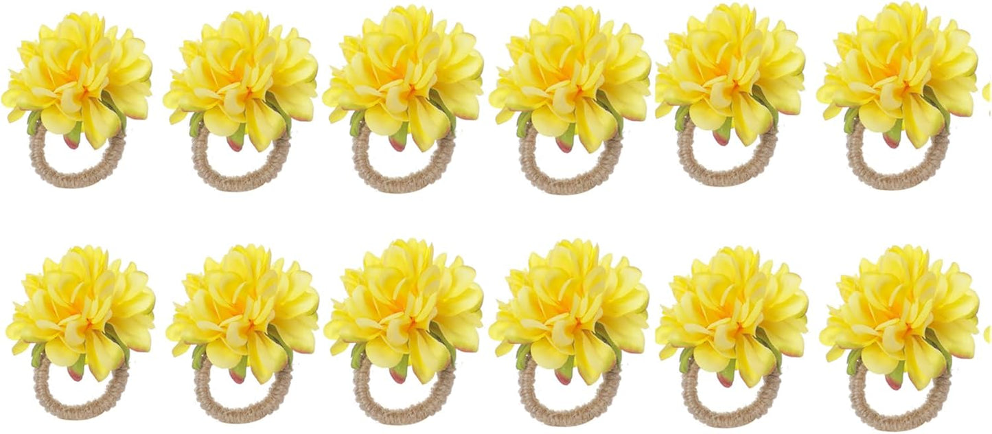 Flower Napkin Rings Set of 12 Floral Rose Napkin Holder Handcraft Flower Napkin Rings Wedding Table Decoration for Valentine's Day Wedding Banquet Birthday Party (Yellow)