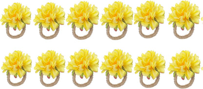 Flower Napkin Rings Set of 12 Floral Rose Napkin Holder Handcraft Flower Napkin Rings Wedding Table Decoration for Valentine's Day Wedding Banquet Birthday Party (Yellow)
