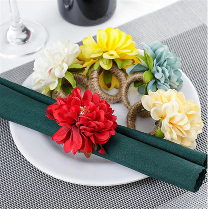 Flower Napkin Rings Set of 12 Floral Rose Napkin Holder Handcraft Flower Napkin Rings Wedding Table Decoration for Valentine's Day Wedding Banquet Birthday Party (Yellow)