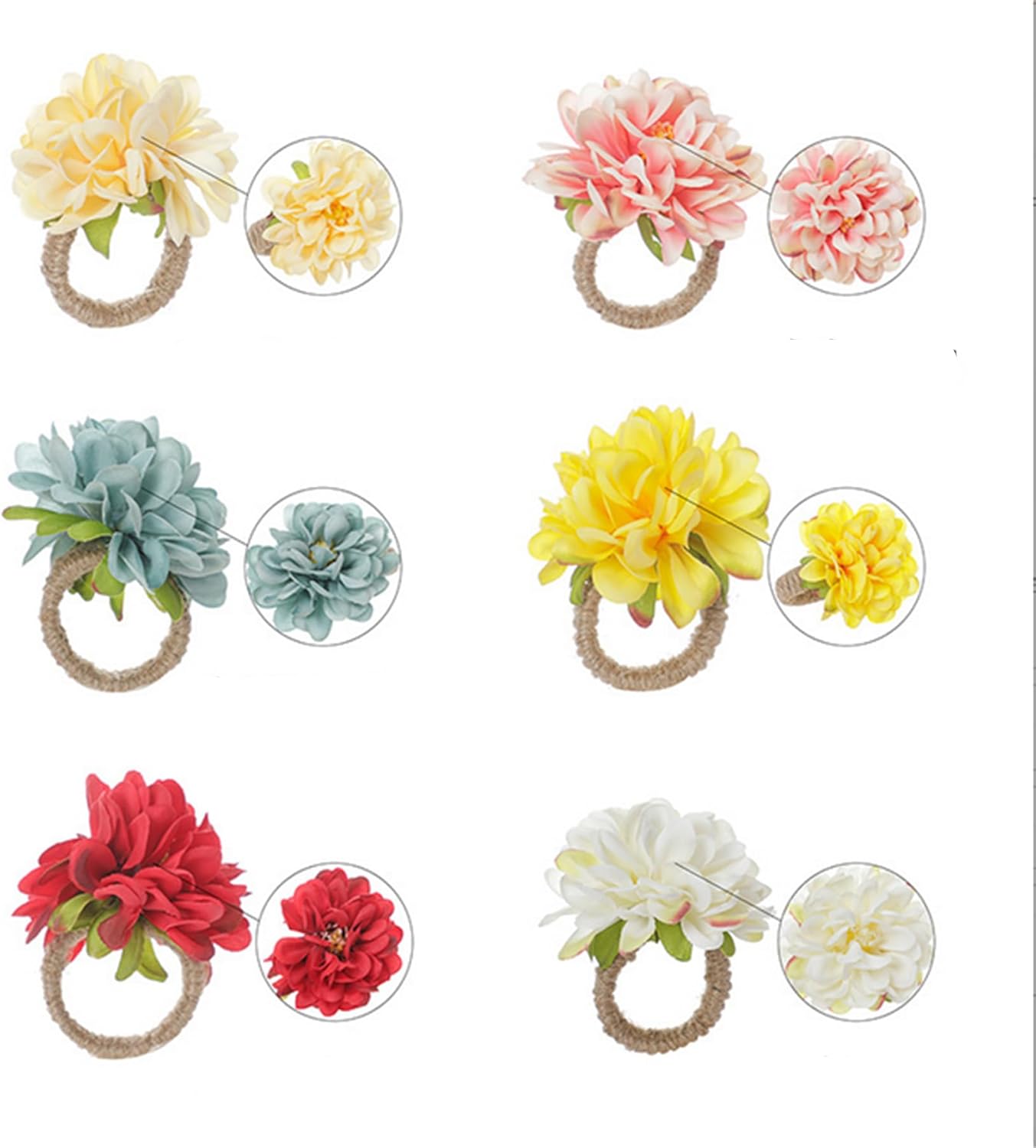 Flower Napkin Rings Set of 12 Floral Rose Napkin Holder Handcraft Flower Napkin Rings Wedding Table Decoration for Valentine's Day Wedding Banquet Birthday Party (Yellow)