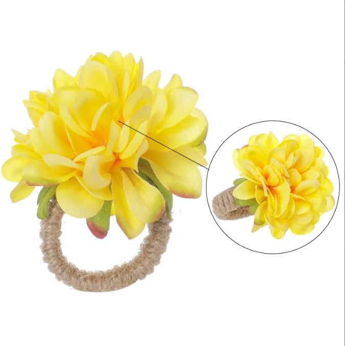 Flower Napkin Rings Set of 12 Floral Rose Napkin Holder Handcraft Flower Napkin Rings Wedding Table Decoration for Valentine's Day Wedding Banquet Birthday Party (Yellow)