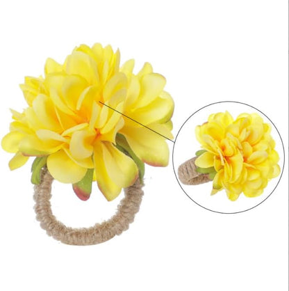 Flower Napkin Rings Set of 12 Floral Rose Napkin Holder Handcraft Flower Napkin Rings Wedding Table Decoration for Valentine's Day Wedding Banquet Birthday Party (Yellow)