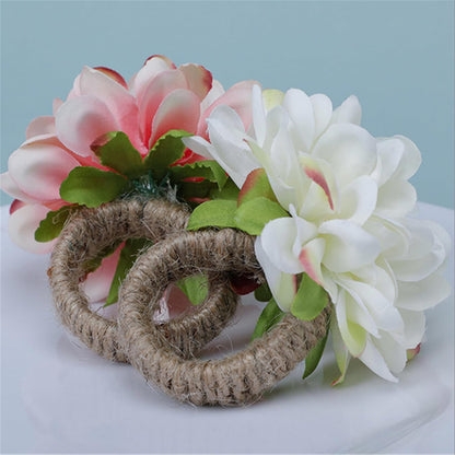 Flower Napkin Rings Set of 12 Floral Rose Napkin Holder Handcraft Flower Napkin Rings Wedding Table Decoration for Valentine's Day Wedding Banquet Birthday Party (Yellow)