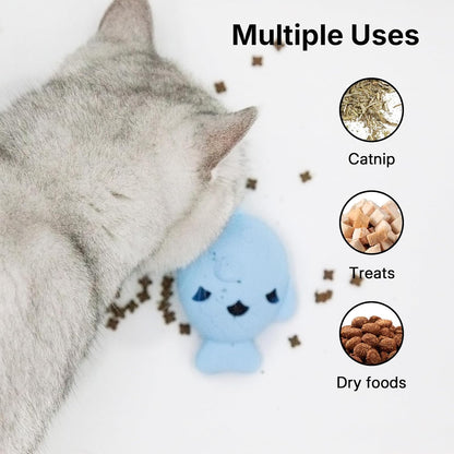 Fish Cat Teething Toy, Food-Grade Silicone Pet Treat Dispensing Toy for Cat & Dog Dental Care Chew (Yellow)