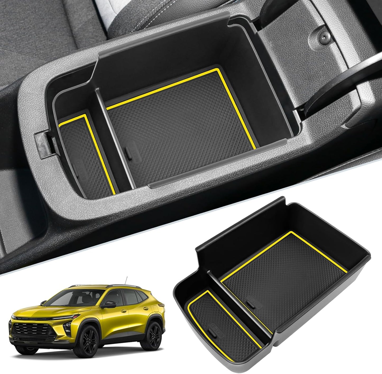 SKTU for 2024 2025 2026 Chevrolet Trax Center Console Organizer 2024 2025 2026 Chevy Trax Insert ABS Materials Tray Armrest Box 2024 2025 2026 Chevy Trax Accessories with Sunglasses Holder (Yellow)