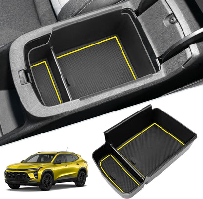 SKTU for 2024 2025 2026 Chevrolet Trax Center Console Organizer 2024 2025 2026 Chevy Trax Insert ABS Materials Tray Armrest Box 2024 2025 2026 Chevy Trax Accessories with Sunglasses Holder (Yellow)