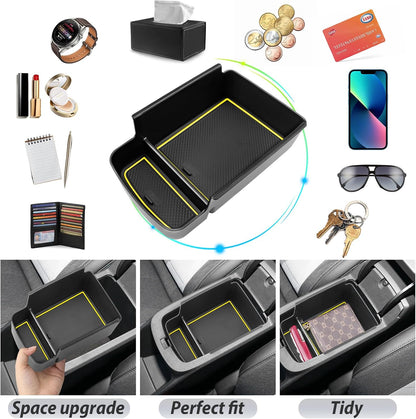 SKTU for 2024 2025 2026 Chevrolet Trax Center Console Organizer 2024 2025 2026 Chevy Trax Insert ABS Materials Tray Armrest Box 2024 2025 2026 Chevy Trax Accessories with Sunglasses Holder (Yellow)