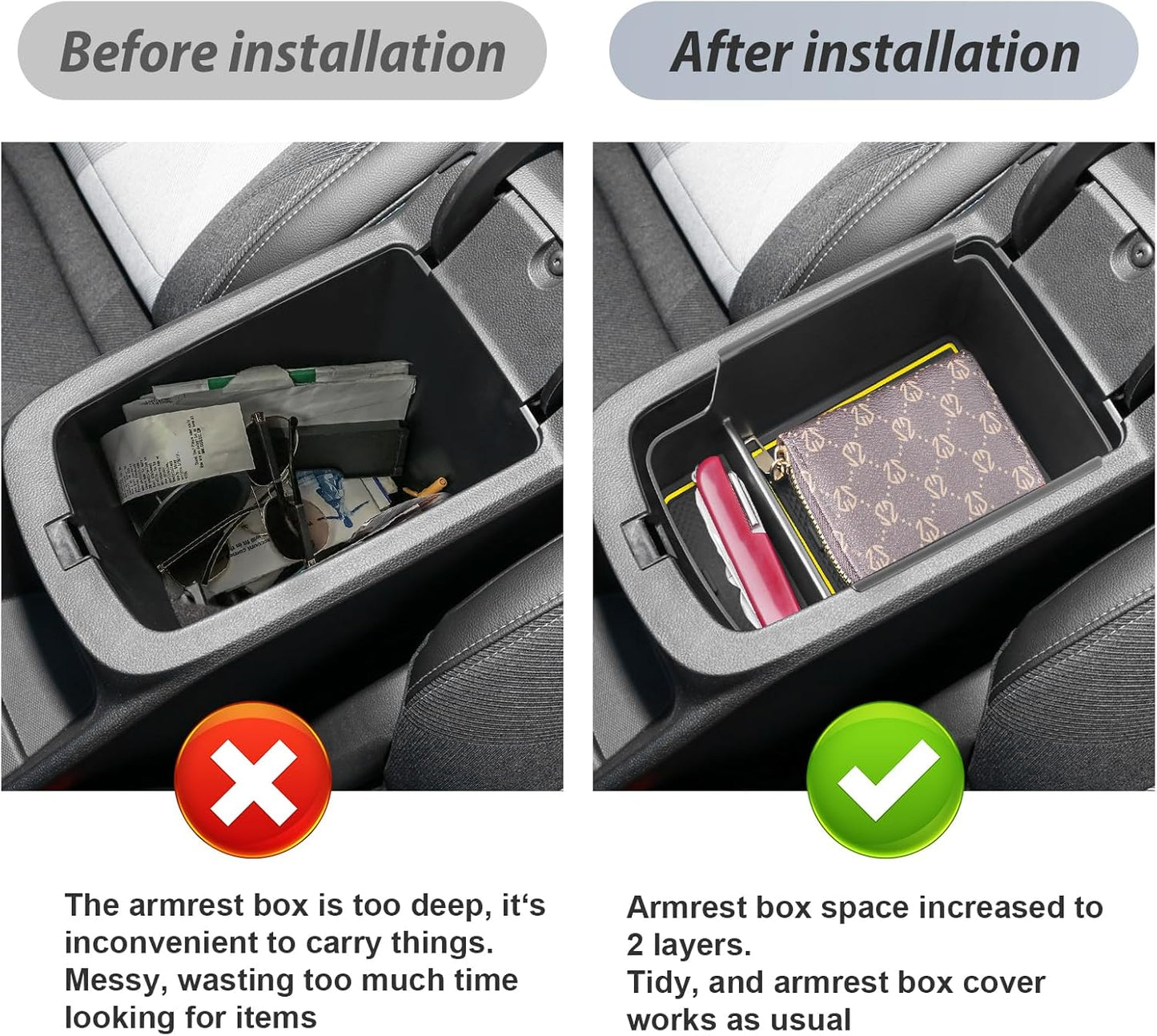 SKTU for 2024 2025 2026 Chevrolet Trax Center Console Organizer 2024 2025 2026 Chevy Trax Insert ABS Materials Tray Armrest Box 2024 2025 2026 Chevy Trax Accessories with Sunglasses Holder (Yellow)