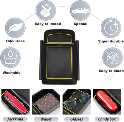 SKTU for 2024 2025 2026 Chevrolet Trax Center Console Organizer 2024 2025 2026 Chevy Trax Insert ABS Materials Tray Armrest Box 2024 2025 2026 Chevy Trax Accessories with Sunglasses Holder (Yellow)