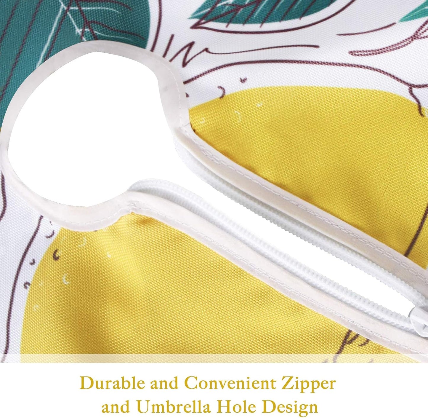 Outdoor Tablecloth with Umbrella Hole and Zipper, Spring/Summer Waterproof Table Cover for Picnic/BBQ/Garden(60" Round,Lemon)