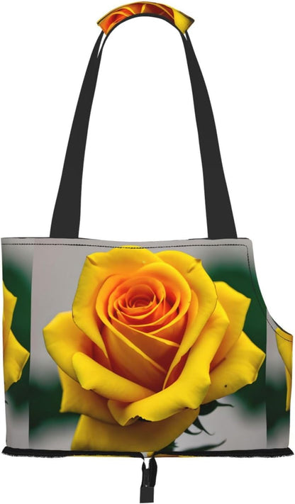 Yellow Rose Print Pet Tote Bag,Single Shoulder Carrier, Pet Travel Handbag For Small Dogs & Cats Outings