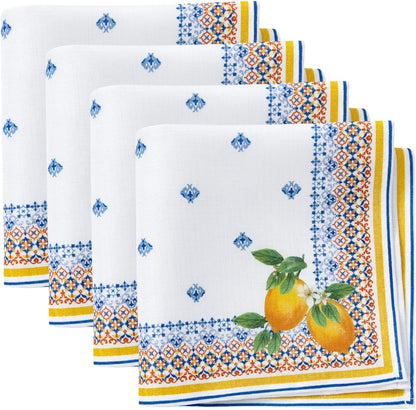 Capri Lemon Double Border Napkin Set of 4, Multicolor - 17" W x 17" L