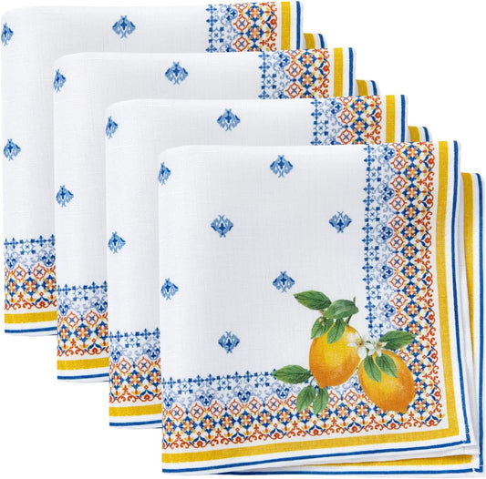 Capri Lemon Double Border Napkin Set of 4, Multicolor - 17" W x 17" L