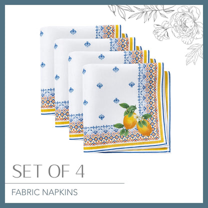 Capri Lemon Double Border Napkin Set of 4, Multicolor - 17" W x 17" L