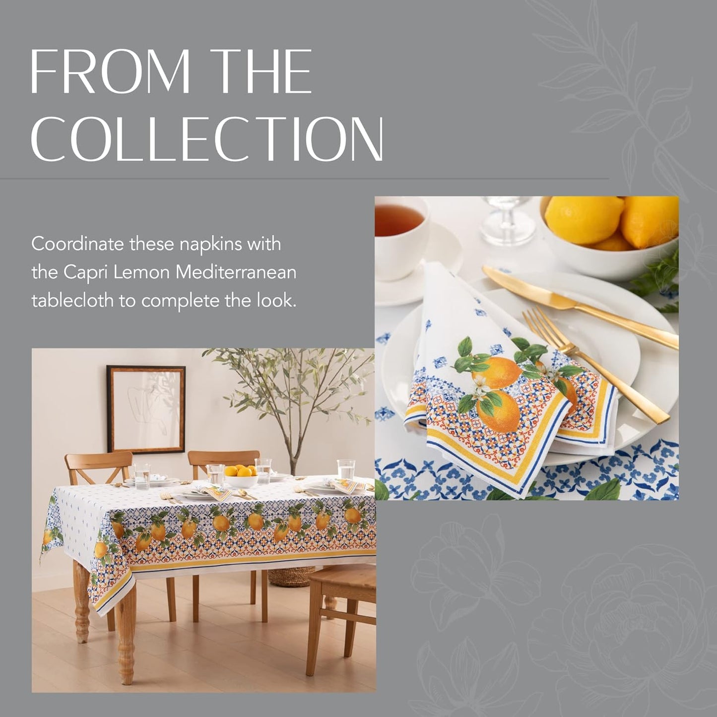 Capri Lemon Double Border Napkin Set of 4, Multicolor - 17" W x 17" L