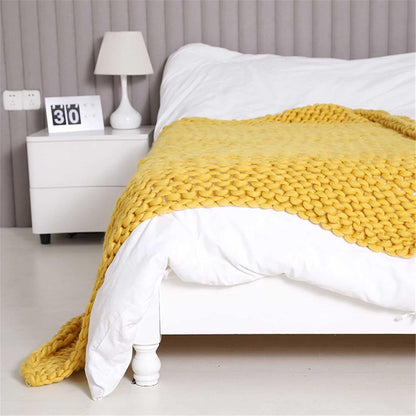 Chunky Knit Throw Blanket 100% Hand Made Large Merino Wool Loop Yarn Soft Fluffy Throws for Couch Sofa Bed Big Crochet Cozy Heavy Thick Cable Woven Blanket,Yellow,50x50cm/19x19in