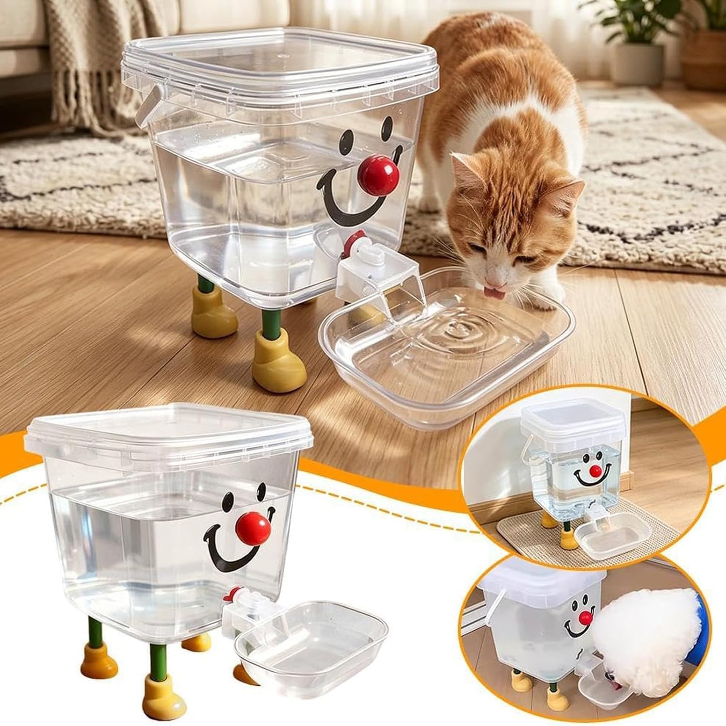 100oz Pet Water Dispenser with Large Capacity, No Electricity Required Automatic Water Filling with Dust Cover for Kittens, Puppies & Small Pets (Red Nose)