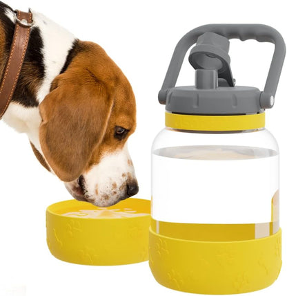 Buddy Bottle a Stainless Steel Insulated Water Bottle for with Removable Dog Water Bowl and Dog Food and Treat Storage Bowl (Yellow, Barkley 50 oz Water Bottle with Bowl)