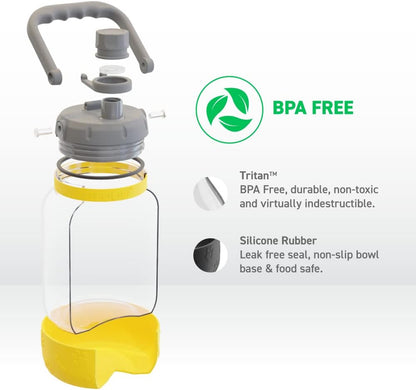Buddy Bottle a Stainless Steel Insulated Water Bottle for with Removable Dog Water Bowl and Dog Food and Treat Storage Bowl (Yellow, Barkley 50 oz Water Bottle with Bowl)